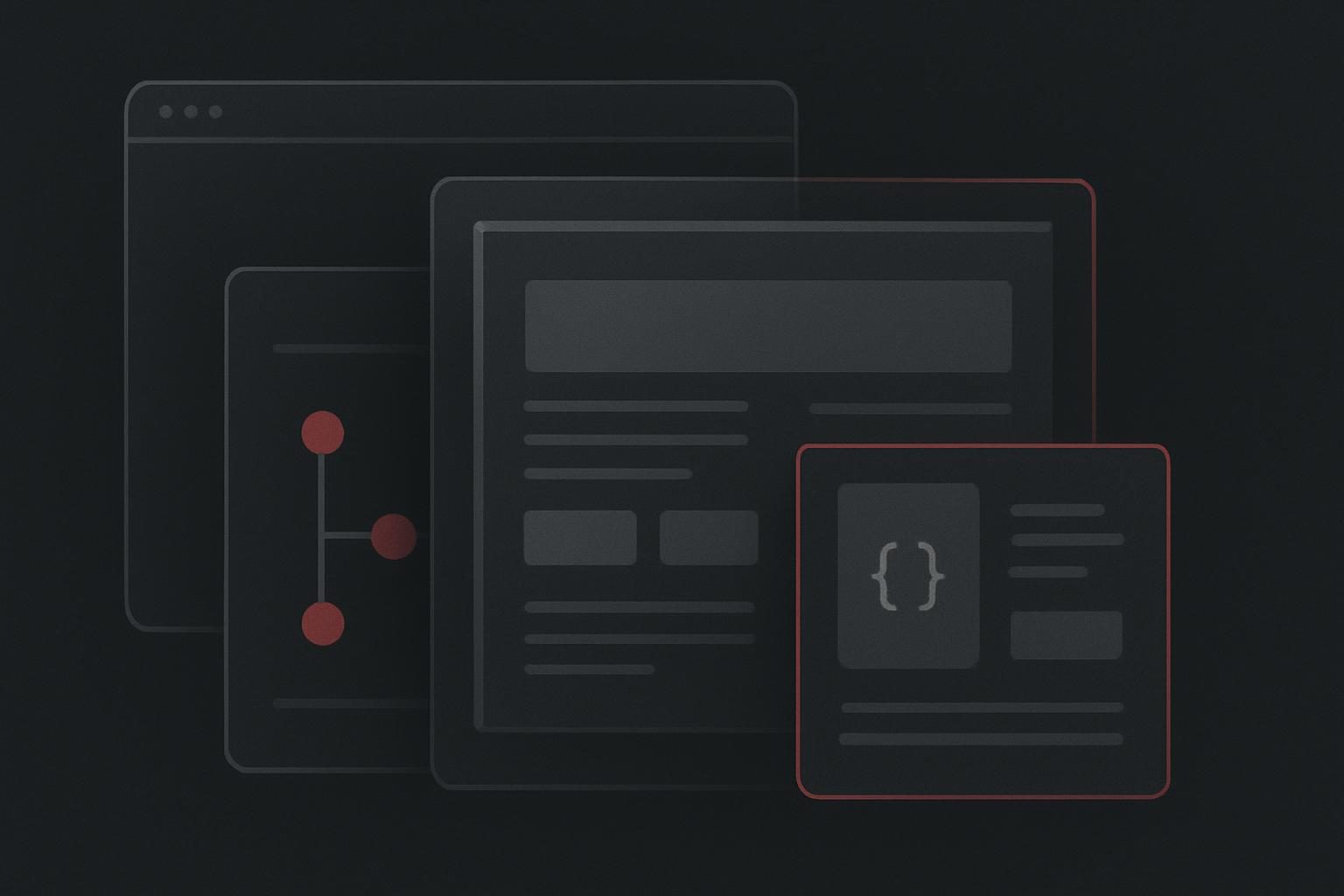 Abstract layered website shell revealing hidden service content blocks