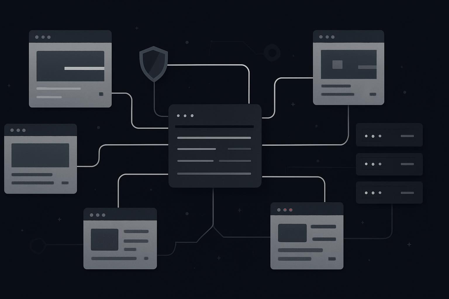 Abstract server log routes connecting to selected website page blocks