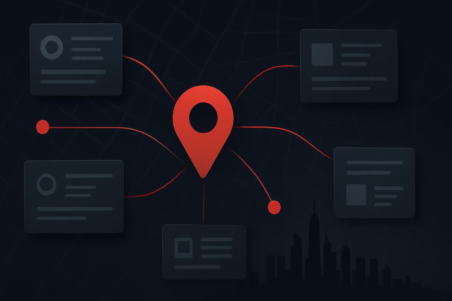 Abstract Dubai service area map with conflicting location nodes