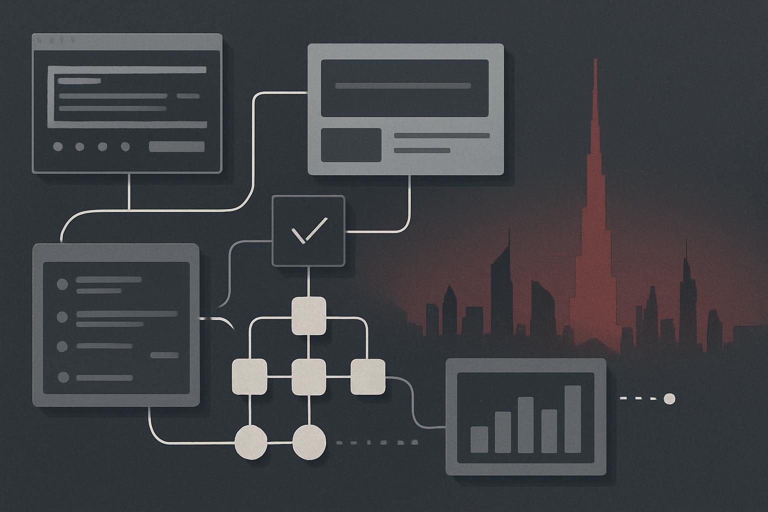 Abstract GEO agency delivery plan with Dubai skyline