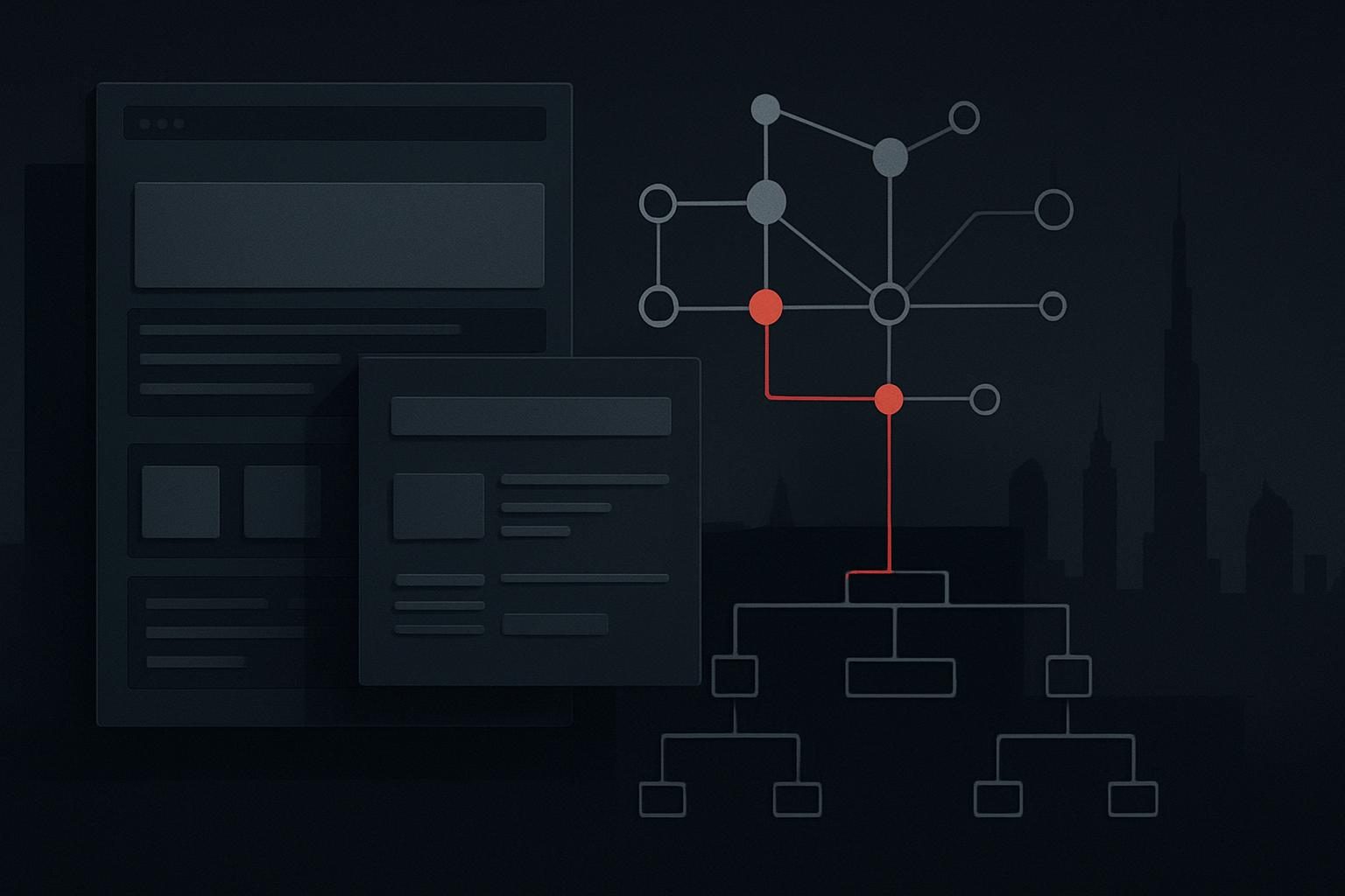 Abstract website structure with entity nodes and crawl paths